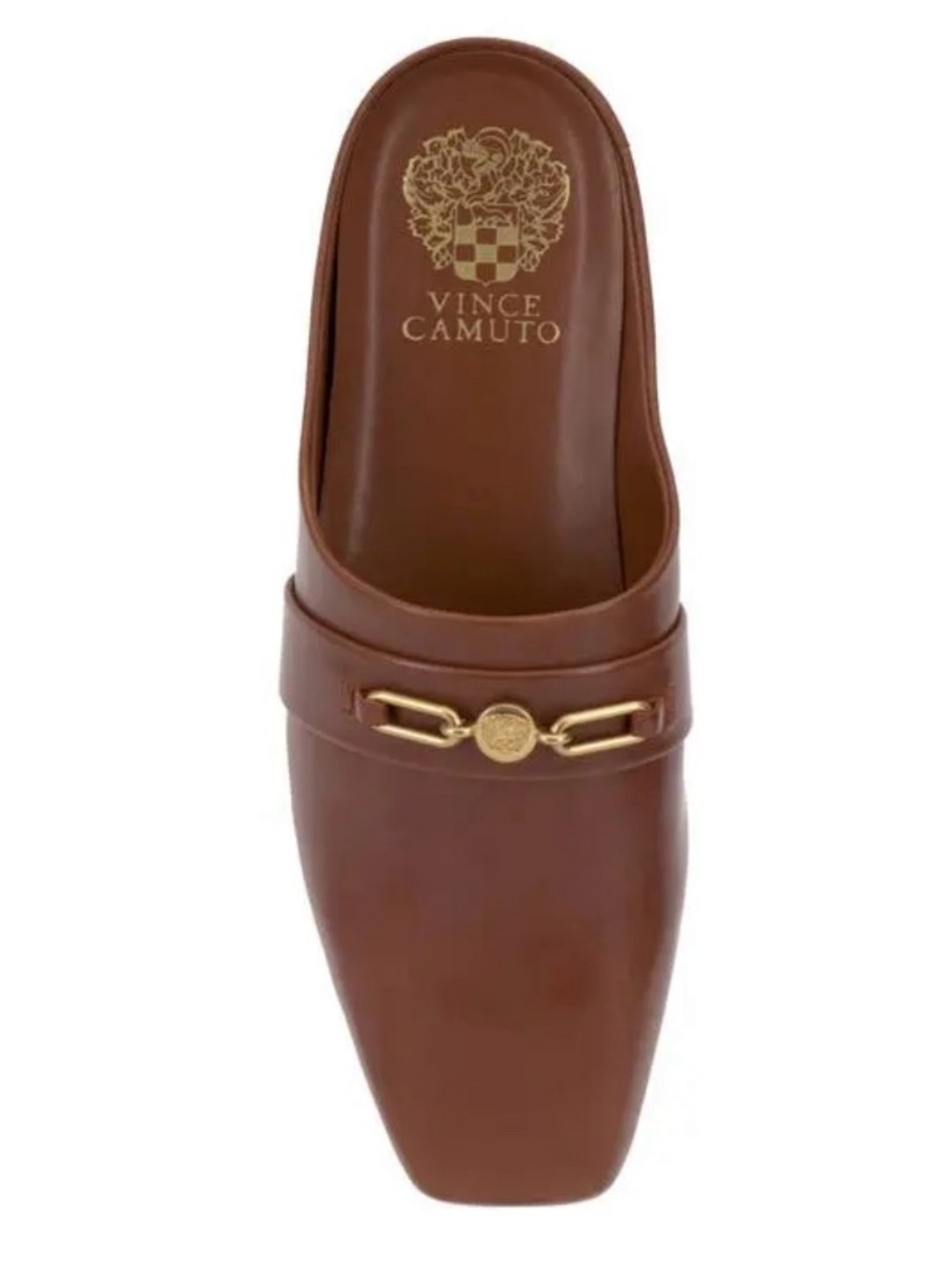 Vince Camuto Ruchelle Brown Leather Slip On Mule Gold Accent women’s size 7.5